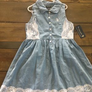 U.S Polo Girls' Denim and Lace Sundress. Size 8.